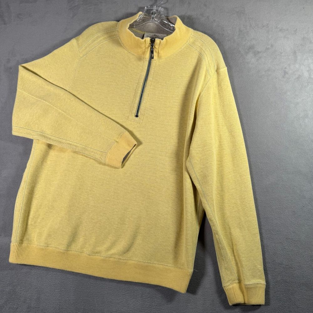 Tommy Bahama Sweater Mens Size M Yellow Beige 1/4 Zip Reversible Pullover Preppy